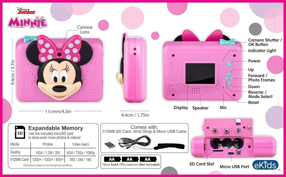 Minnie Mouse Kids Camera with SD Card, Digital Camera for Kids with Video Recording and Built-in Digital Stickers (Minnie) - Image 4
