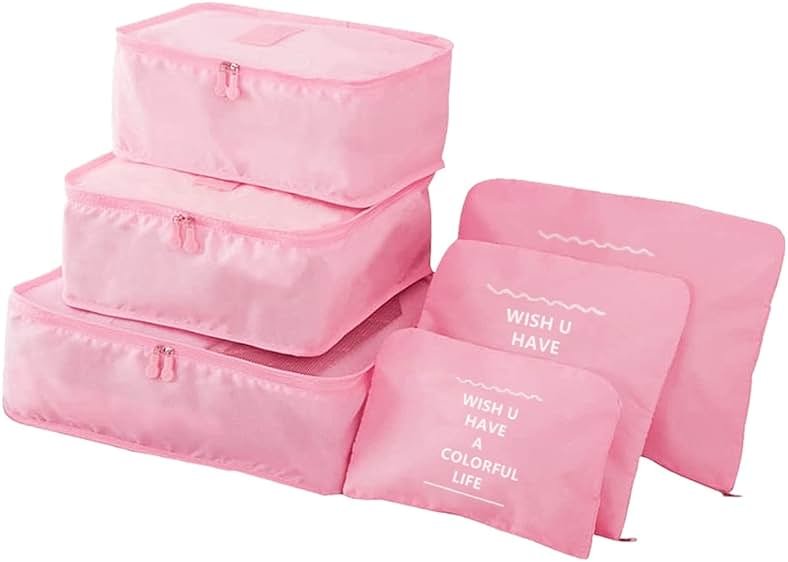 GUIFIER 6 Pack Packing Cubes for Suitcases, Luggage Organizer, Travel Bag Organizer Storage Bags, Travel Cubes Compression (Pink) - Product Image