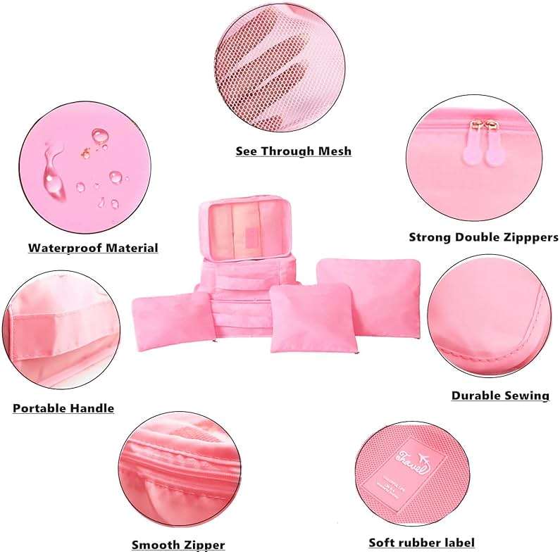 GUIFIER 6 Pack Packing Cubes for Suitcases, Luggage Organizer, Travel Bag Organizer Storage Bags, Travel Cubes Compression (Pink) - Image 4