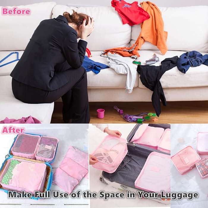 GUIFIER 6 Pack Packing Cubes for Suitcases, Luggage Organizer, Travel Bag Organizer Storage Bags, Travel Cubes Compression (Pink) - Image 5
