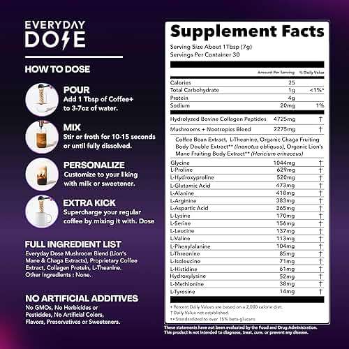 Everyday Dose Premium Adaptogenic Mushroom Coffee with Grass-Fed Collagen, Chaga, Lions Mane & L-Theanine for Better Focus, Energy, Digestion, Skin, and Immunity 30 Servings - Image 2