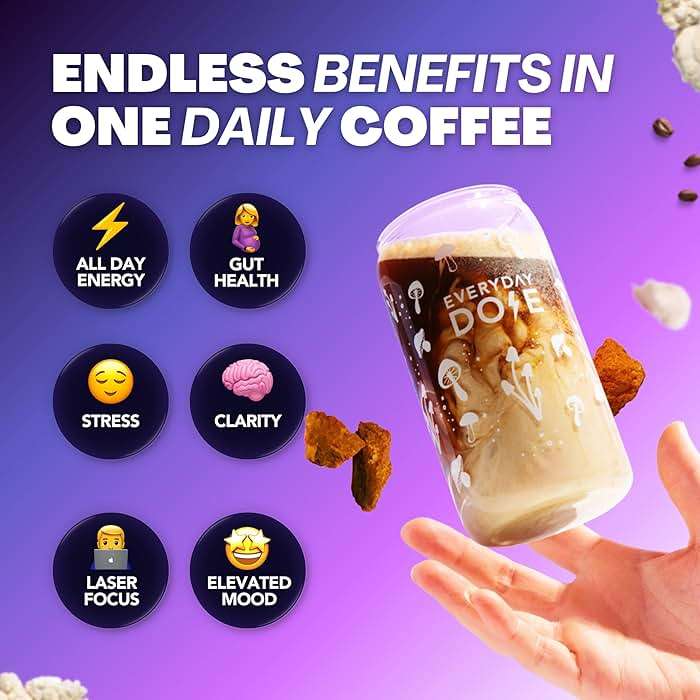 Everyday Dose Premium Adaptogenic Mushroom Coffee with Grass-Fed Collagen, Chaga, Lions Mane & L-Theanine for Better Focus, Energy, Digestion, Skin, and Immunity 30 Servings - Image 4