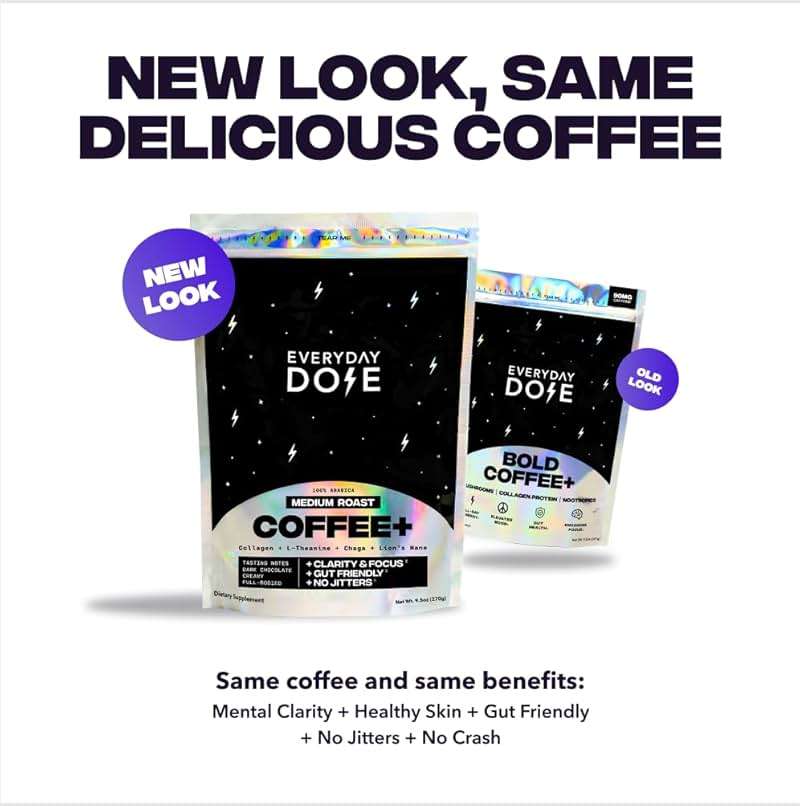 Everyday Dose Premium Adaptogenic Mushroom Coffee with Grass-Fed Collagen, Chaga, Lions Mane & L-Theanine for Better Focus, Energy, Digestion, Skin, and Immunity 30 Servings - Image 7