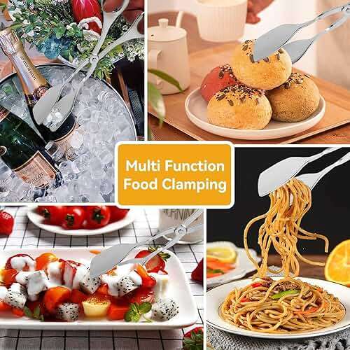 2 Pcs Tongs for Serving Food, Serving Tongs Stainless Steel Buffet Tongs Mini Tongs Bread Clip Food Tongs Scissors Shape Salad Steak Clip for Baking Barbecue Fried - Image 7