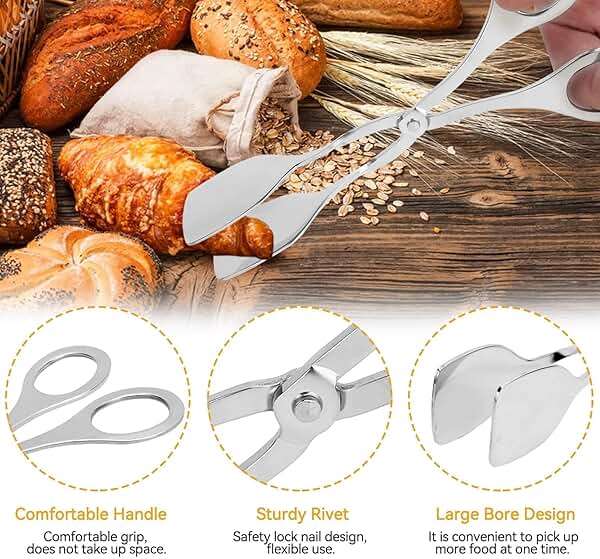 2 Pcs Tongs for Serving Food, Serving Tongs Stainless Steel Buffet Tongs Mini Tongs Bread Clip Food Tongs Scissors Shape Salad Steak Clip for Baking Barbecue Fried - Image 8