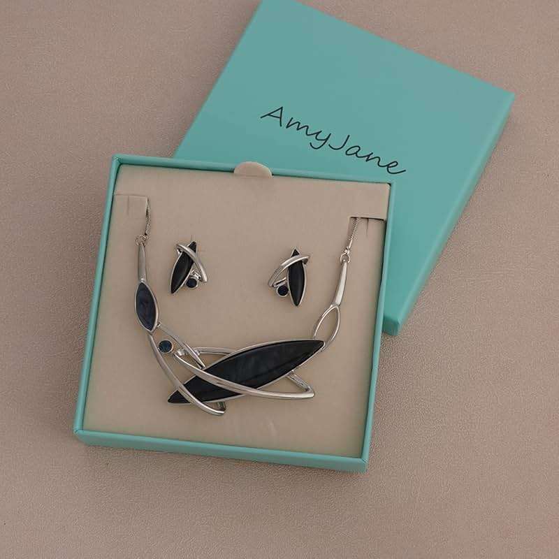 AMYJANE Vintage Statement Jewelry Set - Spring Leaf Flower Floral Plant Necklace Earring Set Crystal Rhinestone Fashion Costume Jewelry for Women Prom Party Unique Gift - Image 4