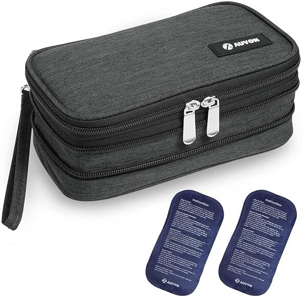 AUVON Expandable Insulin Cooler Travel Case with 2 × 180g Ice Packs, 10-12.5H Cooling Time for Flights & Road Trips, Portable Insulated Diabetic Cooler Bag for Insulin Pens & Essential Supplies - Product Image