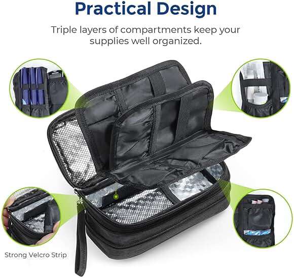 AUVON Expandable Insulin Cooler Travel Case with 2 × 180g Ice Packs, 10-12.5H Cooling Time for Flights & Road Trips, Portable Insulated Diabetic Cooler Bag for Insulin Pens & Essential Supplies - Image 3