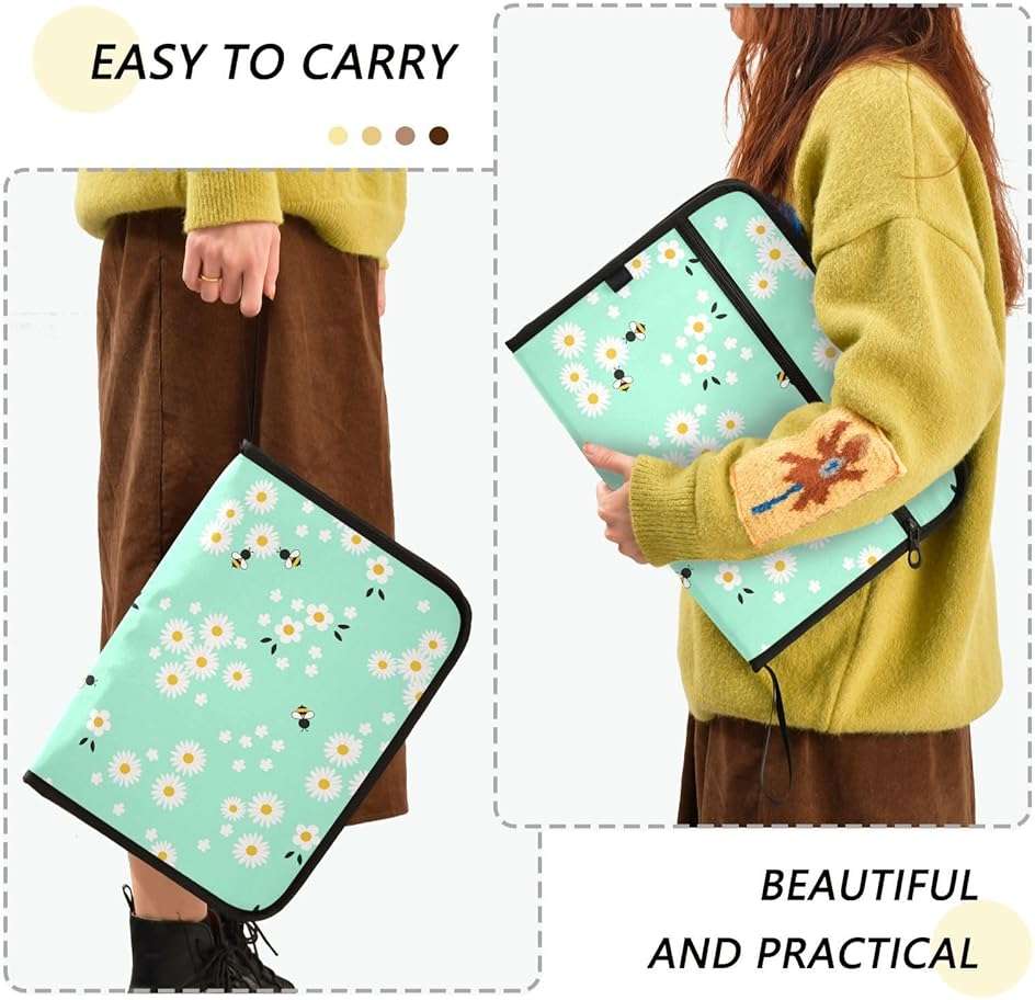ZZKKO Cartoon Bees Daisy Flower 13 Pockets Expanding File Folder with Sticky Labels Accordion File Folder Document Organizer Letter Size A4 Papers Expandable File Keeper - Image 4