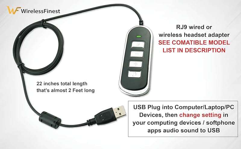 Adapter RJ9 Headset Desk Phone Connect To Coputer PC Laptop Mac Tablet Window Sofphones Devices Compatible With Plantronic Jabra Sennheiser Wireless DECT Headset With Inline Volume/Mute Control Button - Image 2