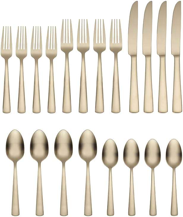 Oneida Silverware Set For 4, Aptitude Champagne Satin 20-Piece Flatware Set, Service For 4, 18/0 Stainless Steel Silverware Set, Dishwasher Safe, Knives Spoons and Forks Set, (Champagne, 20 Piece) - Image 3