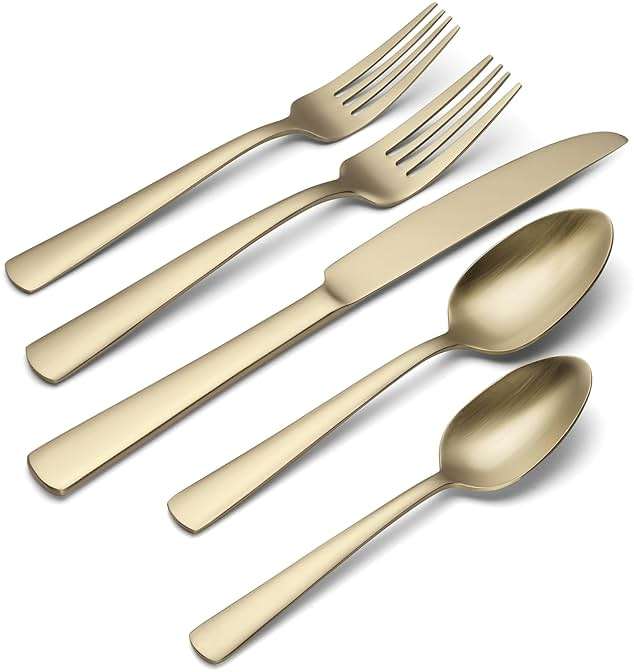 Oneida Silverware Set For 4, Aptitude Champagne Satin 20-Piece Flatware Set, Service For 4, 18/0 Stainless Steel Silverware Set, Dishwasher Safe, Knives Spoons and Forks Set, (Champagne, 20 Piece) - Image 4