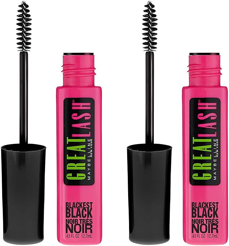 Maybelline Great Lash Washable Mascara Makeup, Volumizing Lash-Doubling Formula That Conditions As It Thickens, Blackest Black, 2 Count - Product Image