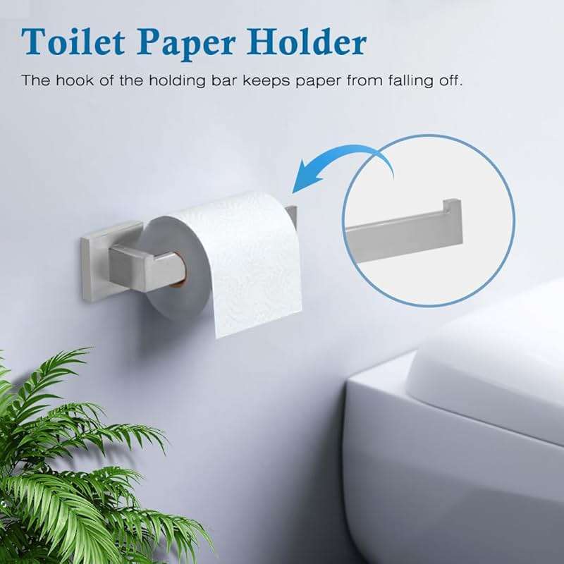 4-Piece Bathroom Hardware Accessories Set, Towel Bar Sets Include Towel Bar Towel Holder Toilet Paper Holder Towel Hook,16 inch Bath Accessories Kit, Brushed Nickel - Image 6
