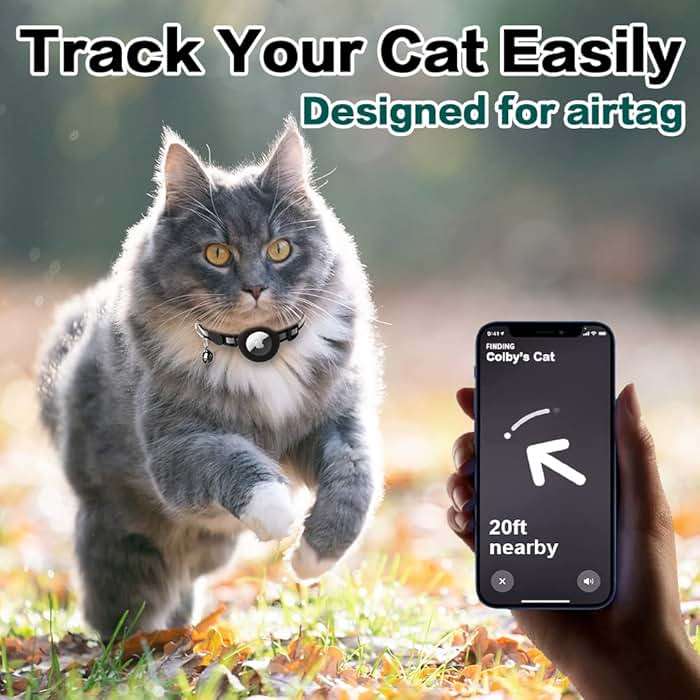 Dgerp Airtag Cat Collar Breakaway, Reflective Kitten Collar with Apple Air Tag Holder and Bell for Girl Boy Cats, 0.4 Inches in Width and Lightweight(Black) - Image 2