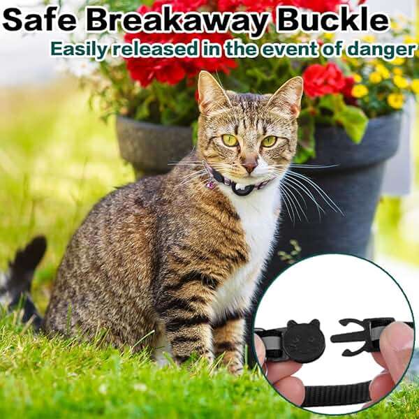 Dgerp Airtag Cat Collar Breakaway, Reflective Kitten Collar with Apple Air Tag Holder and Bell for Girl Boy Cats, 0.4 Inches in Width and Lightweight(Black) - Image 3