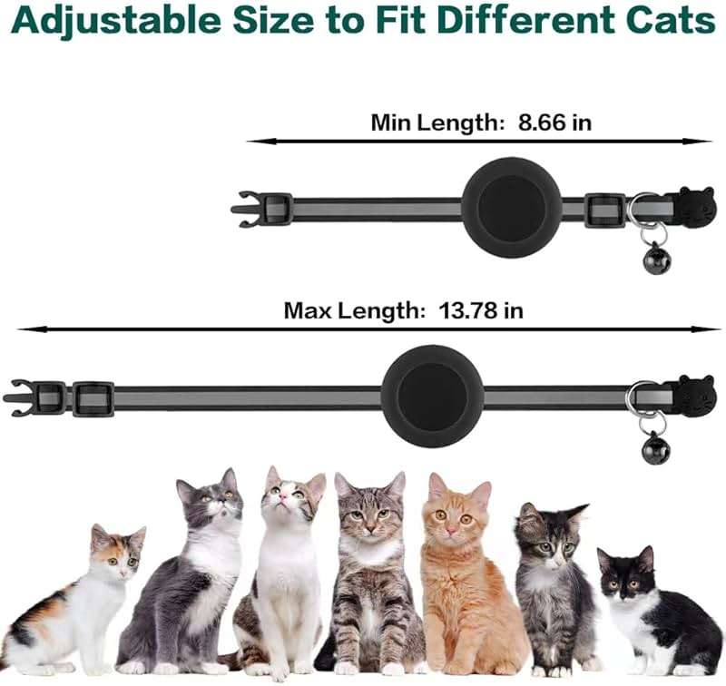 Dgerp Airtag Cat Collar Breakaway, Reflective Kitten Collar with Apple Air Tag Holder and Bell for Girl Boy Cats, 0.4 Inches in Width and Lightweight(Black) - Image 7