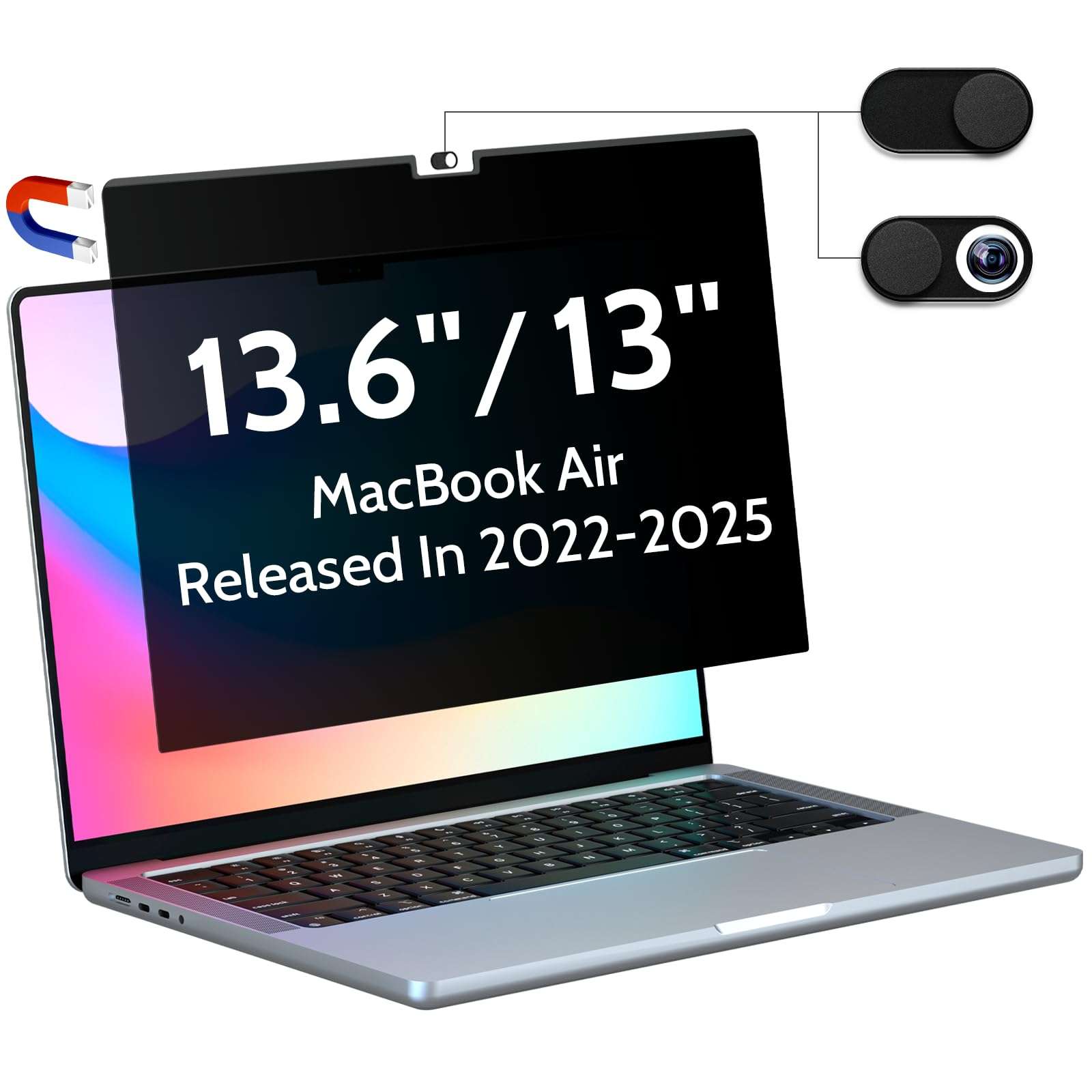 Peslv Magnetic Privacy Screen for Macbook Air 13.6/13 Inch (2022-2026, M2, M3, M4, M5), Removable Matte Anti Glare Blue Light Protector Private Security Filter for 13.6inch Mac Laptop Computer - Image 1