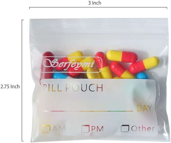 Serfeymi Pill Bags for Travel Pill Pouch Organizer Pack of 120 BPA Free 3 x 2.75 inch Reusable Pill Pouches for Medicine with Write on Label & Zipper Seal Waterproof AM PM Pill Baggies for Supplements - Image 2