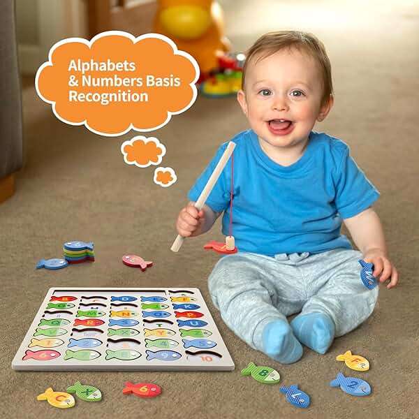 Diaodey Wooden Magnetic Fishing Game for Toddlers, Montessori Fine Motor Skills Toy with Letters and Numbers, Preschool Learning ABC and Puzzle Educational Toys Gift for 3 4 5+ Year Old Kids(2 Poles) - Image 4