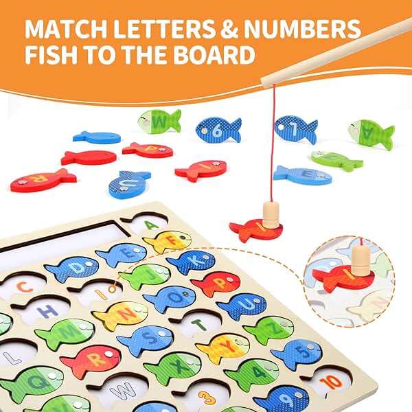 Diaodey Wooden Magnetic Fishing Game for Toddlers, Montessori Fine Motor Skills Toy with Letters and Numbers, Preschool Learning ABC and Puzzle Educational Toys Gift for 3 4 5+ Year Old Kids(2 Poles) - Image 5