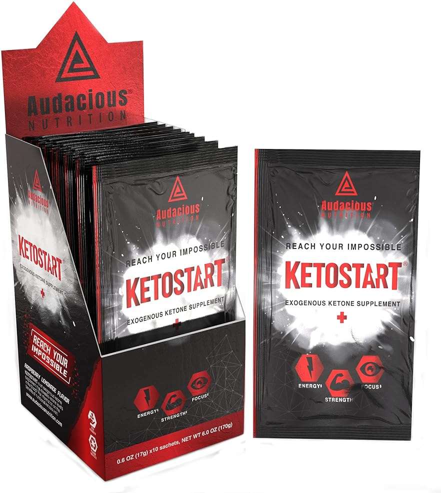 Audacious Nutrition KetoStart+ | Exogenous Ketones Powder with Electrolytes for Energy, Strength & Focus | with Caffeine | Raspberry Lemonade Flavor Electrolyte Powder (10x Ketones Drink Mix Packets) - Image 1
