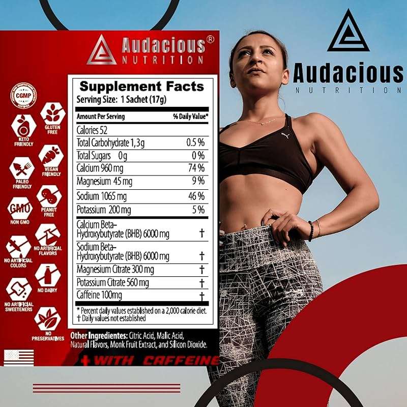 Audacious Nutrition KetoStart+ | Exogenous Ketones Powder with Electrolytes for Energy, Strength & Focus | with Caffeine | Raspberry Lemonade Flavor Electrolyte Powder (10x Ketones Drink Mix Packets) - Image 8