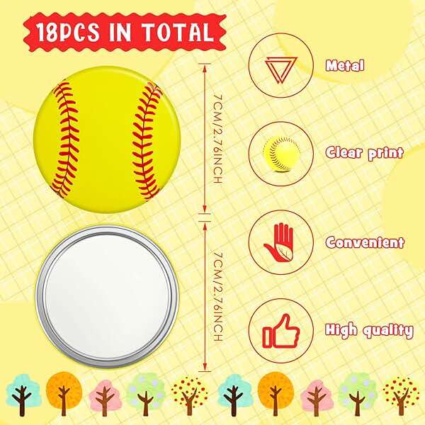 Taiyin 18 Pcs Softball Gifts Mirror for Girls Softball Goodie Bags Stuffers Party Favors Supplies Accessories Round 2.76 Inch Portable Makeup Mirror for End of Season Team Women Gift - Image 2
