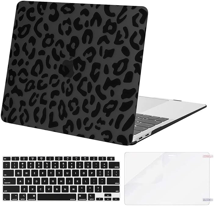 MOSISO Compatible with MacBook Air 13 inch Case 2022 2021 2020 2019 2018 Release A2337 M1 A2179 A1932 Retina Display, Plastic Leopard Grain Hard Shell Case&Keyboard Cover&Screen Protector, Black - Product Image