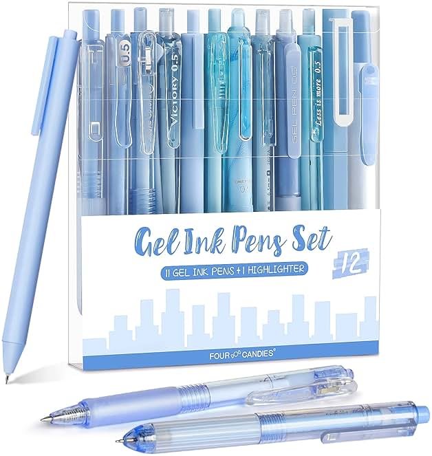 Four Candies Ocean Series Gel Pens, Black & Blue Ink Journaling Pens with 0.5 mm Fine Point, Cute School Office Supplies Aesthetic Desk Accessories, Set of 12 - Product Image
