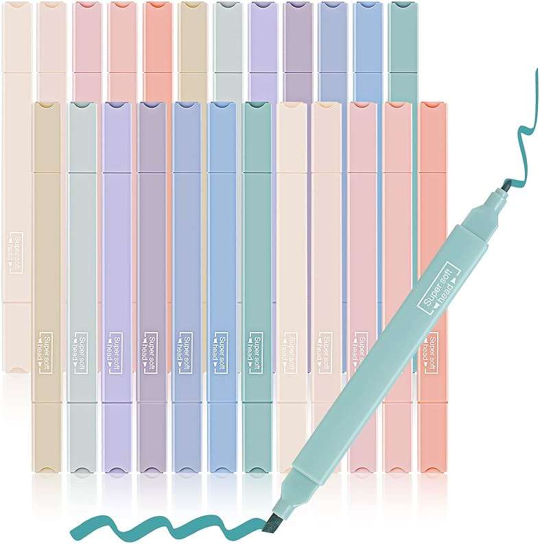 Meanplan 24 Pcs Aesthetic Cute Highlighters Double Ended Highlighter Mild Assorted Colors Pastel Highlighter with Soft Chisel Tip Pastel Markers No Bleed for Journal School(Vivid Color, Classical) - Image 1