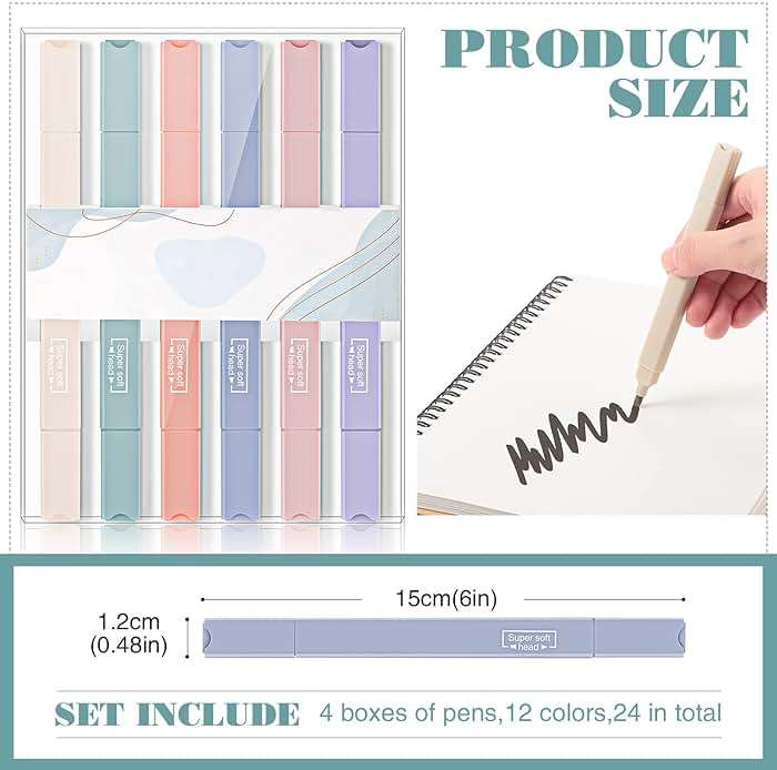 Meanplan 24 Pcs Aesthetic Cute Highlighters Double Ended Highlighter Mild Assorted Colors Pastel Highlighter with Soft Chisel Tip Pastel Markers No Bleed for Journal School(Vivid Color, Classical) - Image 3