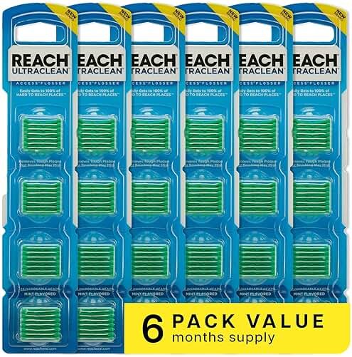 REACH Ultraclean Access Flosser Refill Heads, Mint, Plaque Remover for Teeth, Shred Resistant, for Hard to Reach Areas, Oral Care, PFAS Free, for Adults & Kids, 6 Pack, 28 Count - Product Image