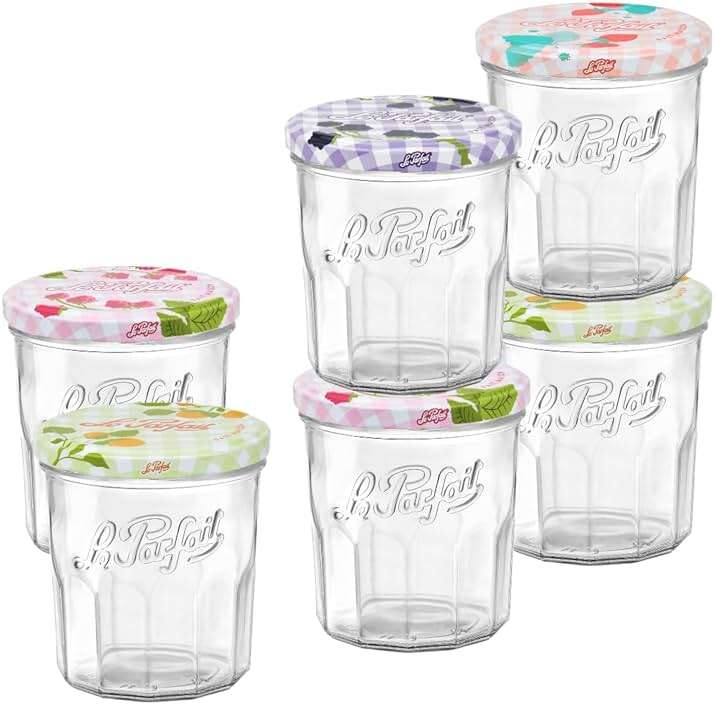 Le Parfait 11oz (324ml) French Glass Jam Jars – Reusable, Zero Waste & Eco-Friendly, BPA-Free Colorful Airtight Lids for Canning, Jam, Jelly & Preserves – Dishwasher & Freezer Safe, Made in France 6PK - Image 1