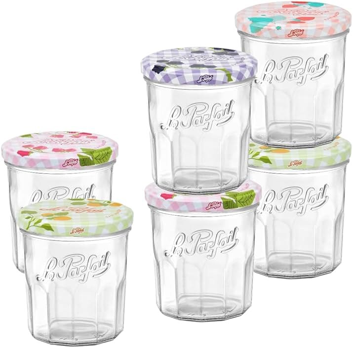 Le Parfait 11oz (324ml) French Glass Jam Jars – Reusable, Zero Waste & Eco-Friendly, BPA-Free Colorful Airtight Lids for Canning, Jam, Jelly & Preserves – Dishwasher & Freezer Safe, Made in France 6PK - Product Image
