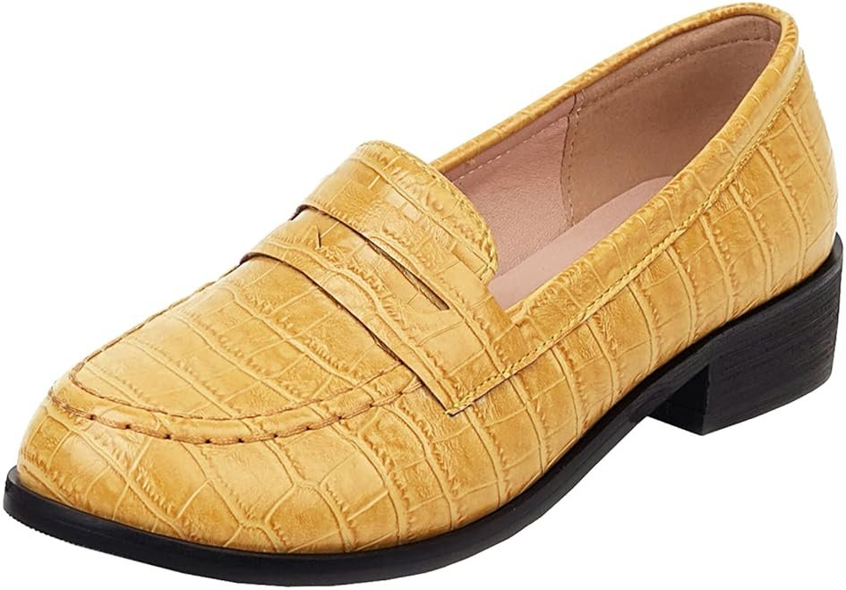 Elbslutt Women's Patent Leather Loafers Low Chunky Heel Slip On Pumps Round Toe Casual Shoes - Product Image