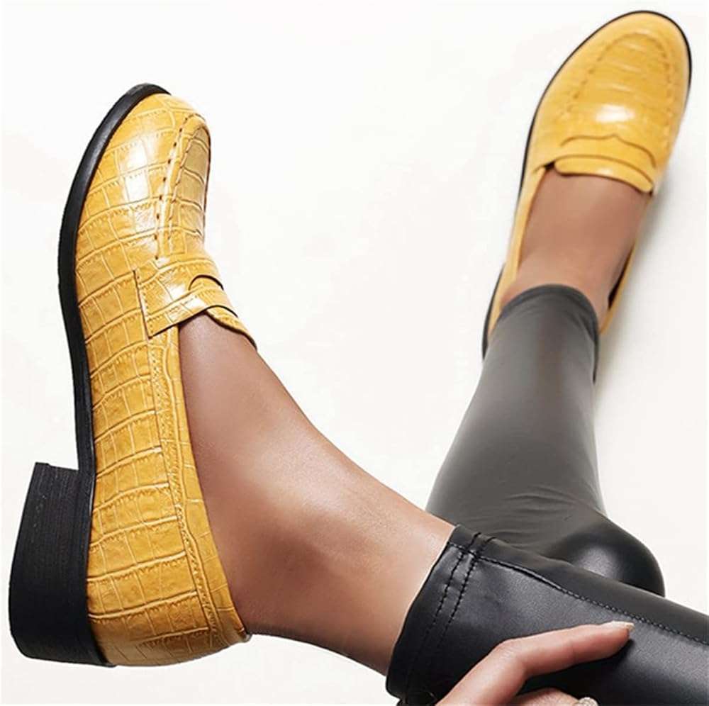 Elbslutt Women's Patent Leather Loafers Low Chunky Heel Slip On Pumps Round Toe Casual Shoes - Image 5