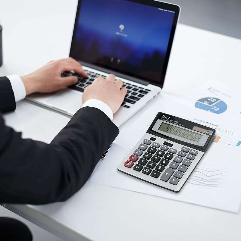 Desk Calculator 12 Digit Extra Large LCD Display, Touch Comfortable with Big Buttons, PXY Two Way Power Battery and Solar Standard Function Office Calculators - Image 6