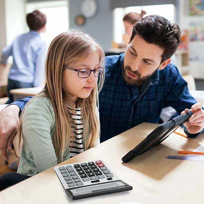 Desk Calculator 12 Digit Extra Large LCD Display, Touch Comfortable with Big Buttons, PXY Two Way Power Battery and Solar Standard Function Office Calculators - Image 7