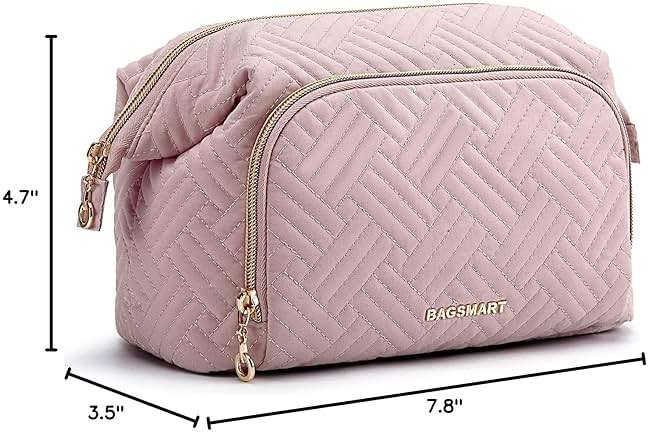 BAGSMART Travel Makeup Bag, Cosmetic Bag Make Up Organizer Case,Large Wide-open Pouch for Women Purse for Toiletries Accessories Brushes Pink - Image 8