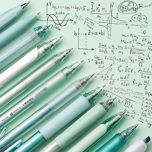 Four Candies Forest Series Gel Pens, Black & Green Ink Fine Point Smooth Writing Pens and Highlighter Set, Teal Office Supplies Back to School Stationery, Set of 12 - Image 3