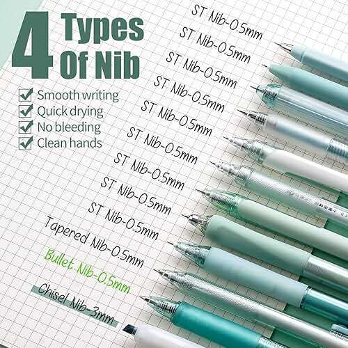 Four Candies Forest Series Gel Pens, Black & Green Ink Fine Point Smooth Writing Pens and Highlighter Set, Teal Office Supplies Back to School Stationery, Set of 12 - Image 4