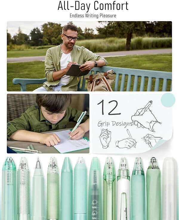 Four Candies Forest Series Gel Pens, Black & Green Ink Fine Point Smooth Writing Pens and Highlighter Set, Teal Office Supplies Back to School Stationery, Set of 12 - Image 6