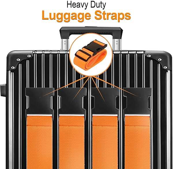 Luggage Straps for Suitcases TSA Approved Travel Belt 4 Pack by Chelmon(Orange) - Image 3