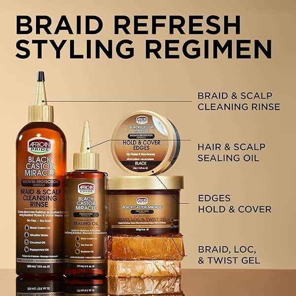 African Pride Black Castor Miracle Extra Hold Braid, Loc, Twist Gel - Extreme Hold Braiding Hair Gel, Edge Control & Tames Frizz, No Flake | Natural Ingredients, Black Castor & Coconut Oil | 12oz - Image 5