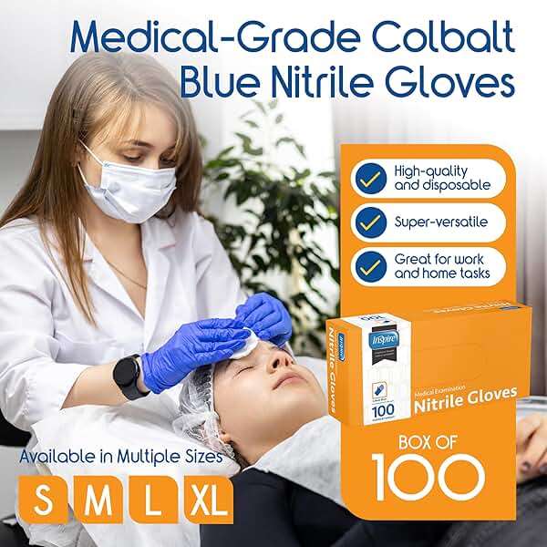 Inspire Black Nitrile Disposable Gloves | 4.5 Nitrile Safety Medical Exam Cooking Cleaning Disposable Black Gloves (Blue - Box of 100, Medium) - Image 2