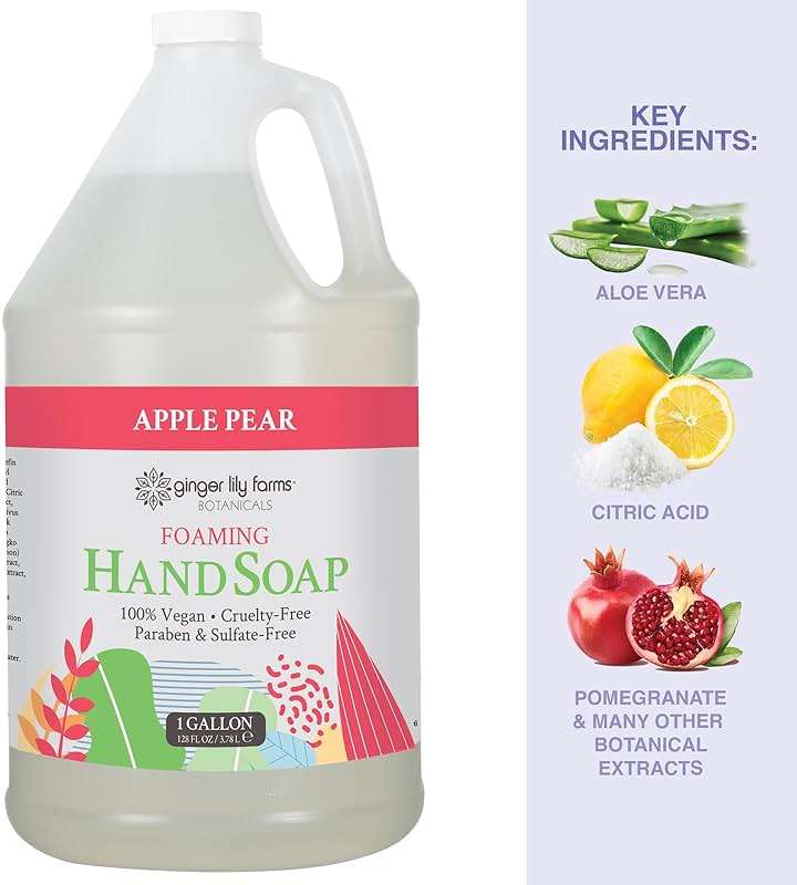 Ginger Lily Farms Botanicals All-Purpose Foaming Hand Soap Refill, 100% Vegan & Cruelty-Free, Apple Pear Scent, 1 Gallon (128 fl oz) - Image 5