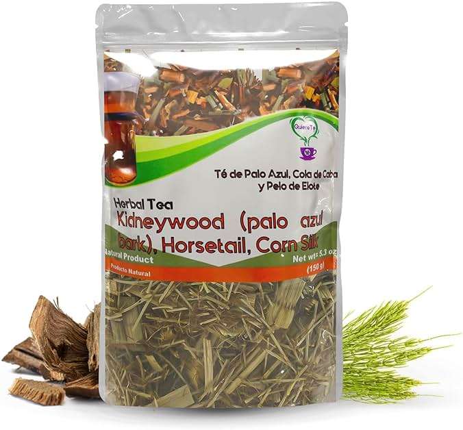 Palo Azul Tea, Kidneywood, Horsetail, Corn Silk, Quiere Te, 5.3 oz (150 grams), Up to 100 Cups, Cyclolepis Genistoides, Herbal, Blue Stick Tea, Resealable Bag, Product From Mexico, 100% Natural - Image 1