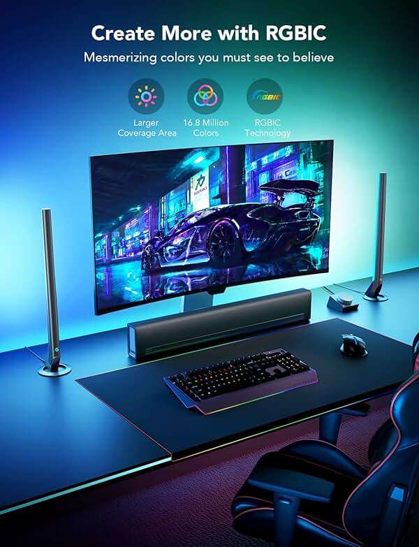 Govee RGBIC Gaming Light Bars H6047 with Smart Controller, Wi-Fi Smart LED Gaming Lights with Music Modes and 60+ Scene Modes Built, Works with Alexa & Google Assistant, Game Room Lights Decor - Image 3