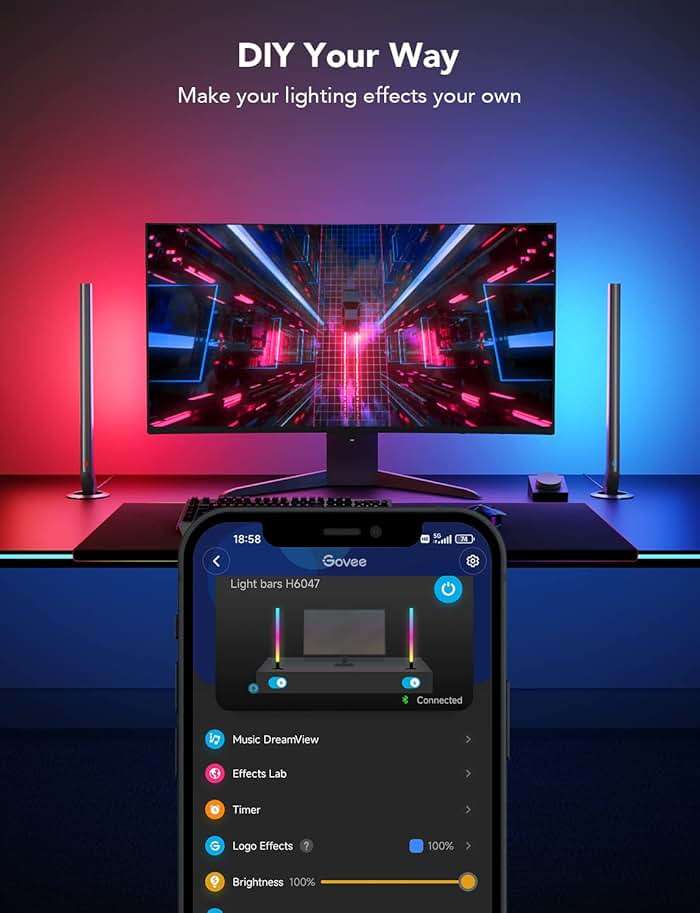 Govee RGBIC Gaming Light Bars H6047 with Smart Controller, Wi-Fi Smart LED Gaming Lights with Music Modes and 60+ Scene Modes Built, Works with Alexa & Google Assistant, Game Room Lights Decor - Image 6